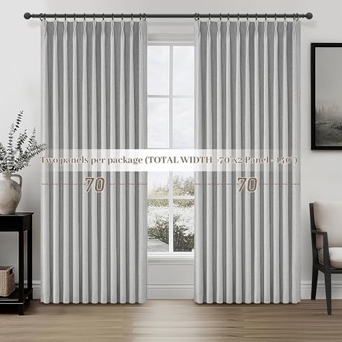 Image of Light Grey Blackout Curtains 70 Inches Extra Wide Pinch Pleated for Sliding Glass Door 2 Panels Set,Viral 96 Inch Long Curtain for Bedroom Thermal Large Window Heavy Drapes (W70xL96x 2 Panels Gray)