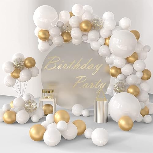 Ballon Doré,Ballon Blanc et or,Ballons Anniversaire Confetti,Ballon Blanc,Convient Pour la Decoration Anniversaire,Mariage,se Réunir,Baby Shower, Diplôme, Cérémonie Décorations de Fête (Or) Cover