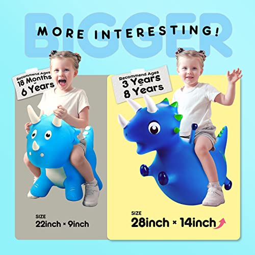 Zoojoy Bouncy Dinosaur Hopper, Inflatable Dino Bouncing Animal For Toddlers, Indoor Outdoor Ride On Bouncing Horse W/Pump, Hopping Toys Gift For 3 4 5 6 7 8 Year Old Boy Girl（Navy Blue） #TOP2