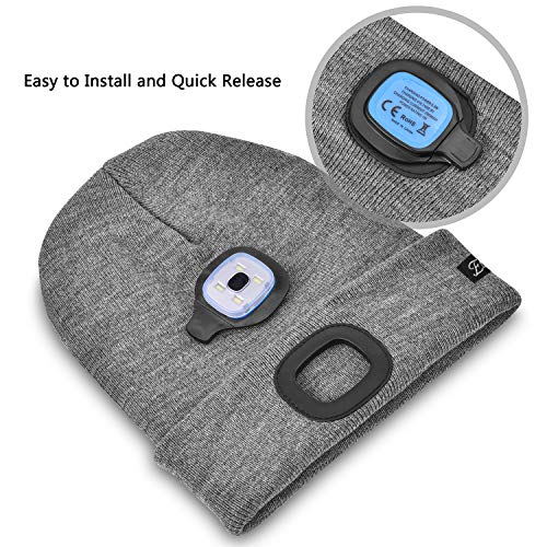 Etsfmoa Unisex Beanie Hat With The Light Gifts For Men Dad Father Usb Rechargeable Caps Grey #TOP2