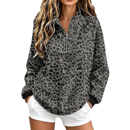 Gumipy Quarter Zip Pullover Women Cheetah Print Comfy Pullover Sweatshirts - image 1