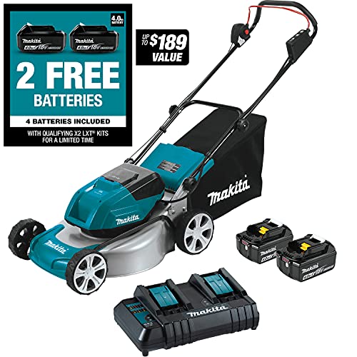 Makita Xml03Cm1 36V (18V X2) Lxt® Brushless 18" Lawn Mower Kit With 4 Batteries & Xbu03Z 18V Lxt® Lithium-Ion Brushless Cordless Blower, Tool Only #TOP2