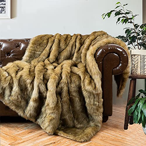 Battilo Kunstpelz-Decke Ocker 125x150 cm - Luxuriöse warme Kuscheldecke aus flauschigem Kunstfell für Bett Sofa & Couch | Weiche Heimtextilie für Wohnzimmer & Schlafzimmer | Decke Winter & Herbst