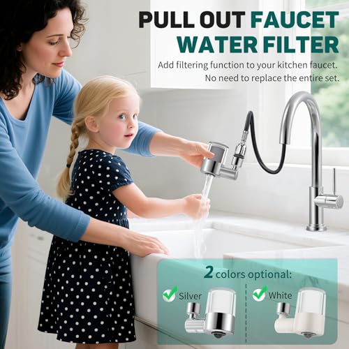CECEFIIN Swivel Water-Filter for Sink-Faucet - Faucet Mount Water Filtration System, Carbon Purifier Reduces 99% Chlorine, Last 528 Gallons Tap Water, Fits Most Pull Out Kitchen/Bathroom/RV Faucets