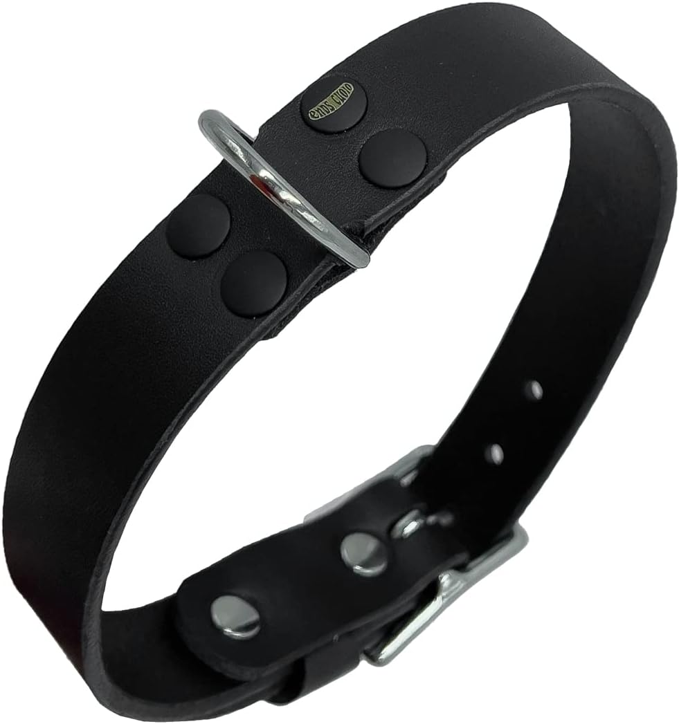 Genuine Leather Heavy Duty Dog Collar for Medium Dog, Large and Extra Large Dog - Wide Dog Collar Adjustable with Rust-Proof Metal Buckle- Made in Italy (Black, L (Approx 16.53-20.86 inch))