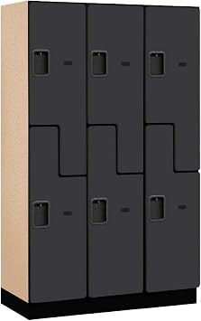 Salsbury Industries 2-Tier S-Style Extra Wide Designer Wood Locker with Three Wide Storage Units, 6-Feet High by 18-Inch Deep, Black