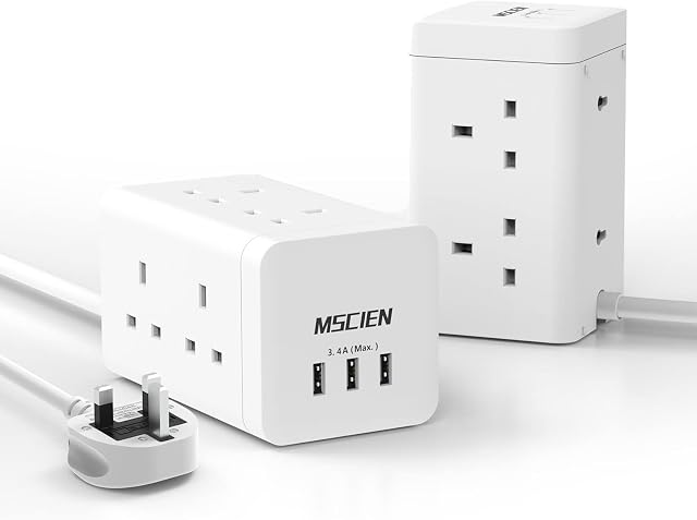 Extension Lead with USB Slots ,Mscien 3M 6 Way Outlets 3 USB Ports (5V/3.4A) Power Strip, Wall Mounted Multiple Plug Extension Socket (13A/3250W) with 3 Metre Extension Cord for Home Office¡­