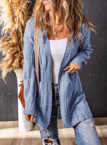 Image of SHEWIN Womens Open Front Long Sleeve Oversized Cardigan Sweaters Knit Coats with Pockrts