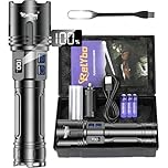Relybo Torches LED Super Bright 500,000 Lumen, Rechargeable Torch XHM90.2 Flashlight, 6000ft Long Range - Powerful Torch, 2 Switches Stepless Dimming High Powered Torch Tactical, Camping Dog Walking