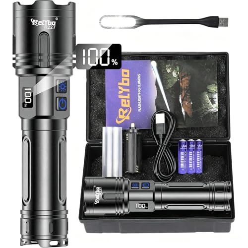 Relybo Lampe Torche LED Ultra Puissante 1,000,000 Lumens, XHM90.2 Lampe De Poche Rechargeable USB...