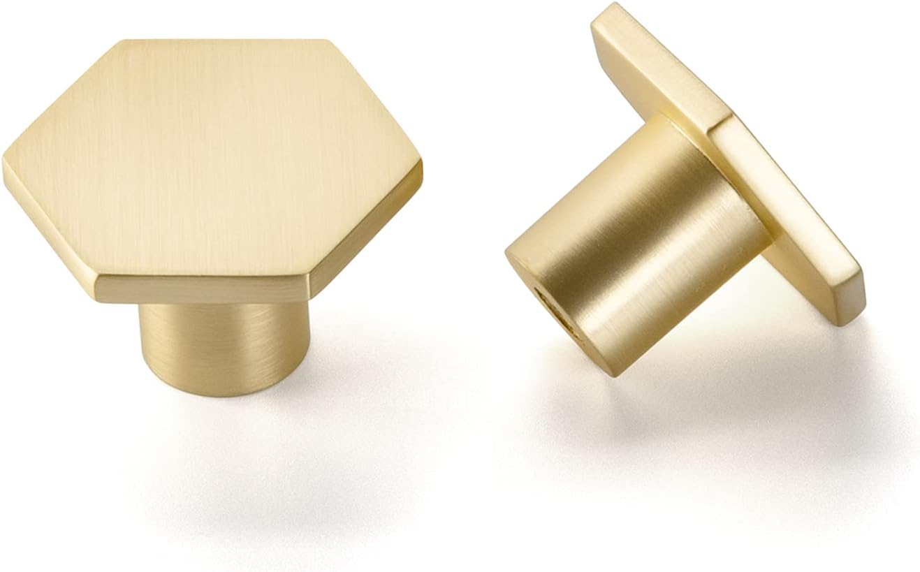 goldenwarm 10 Pack Brushed Brass Kitchen Knobs Gold Round