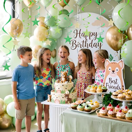 Image of BEISHIDA Green Gold Glitter Stars Hanging Swirls Pre-Strung Hanging Ornament Decorations for Baby Shower Wedding Birthday Party Decorations Supplies,Pack of 15
