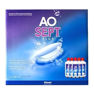 Ciba Vision AO Sept PLUS Lot de 5 flacons de solution nettoyante pour lentilles de contact 360 ml