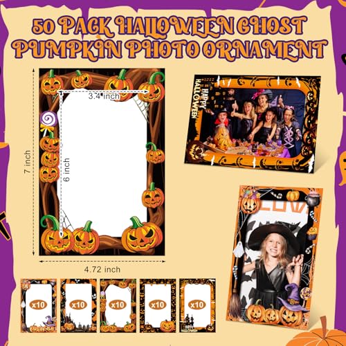 Image of AmazingSpark 50 Pack Halloween Pumpkin Picture Frame 4 x 6 Paper Photo Ornament Bulk Pumpkin Cardboard Photo Gifts for Halloween Friendsgiving Decorations Birthday Party Favor Supplies