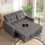 52' Sleeper Sofa with Pull-Out Bed, 3-in-1 Convertible Sofa Bed, Loveseat with Stepless Adjustable Backrest and Side Pocket, for Living Room Dorm Apartment, Linen, Dark Gray