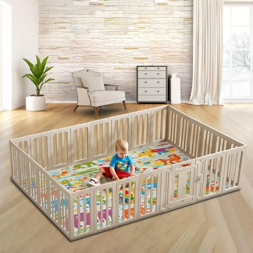 LOVEYBEAUTY Baby Playpen Activity Center Adjustable Size and Shape Play Yard Indoor Baby Fence with Gate for Babies and Toddlers (240cm*180cm)