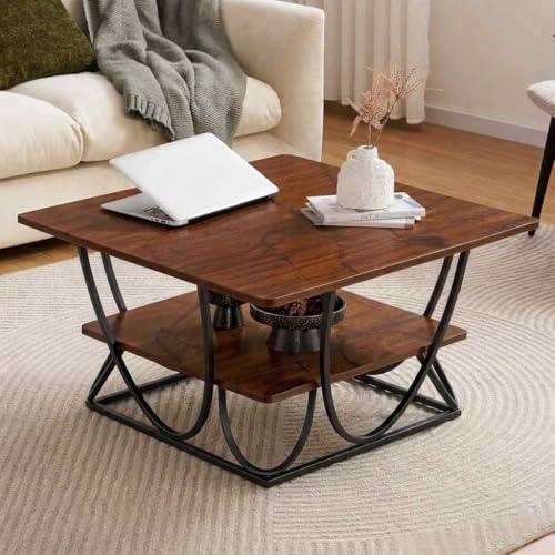 Image of EDEUEQUE Modern Center Table Coffee Table Sofa Side Table for Living Room Cocktail Table End Table with Storage Wooden Tabletop-Marble Print with Metal Frame (Black Brown)