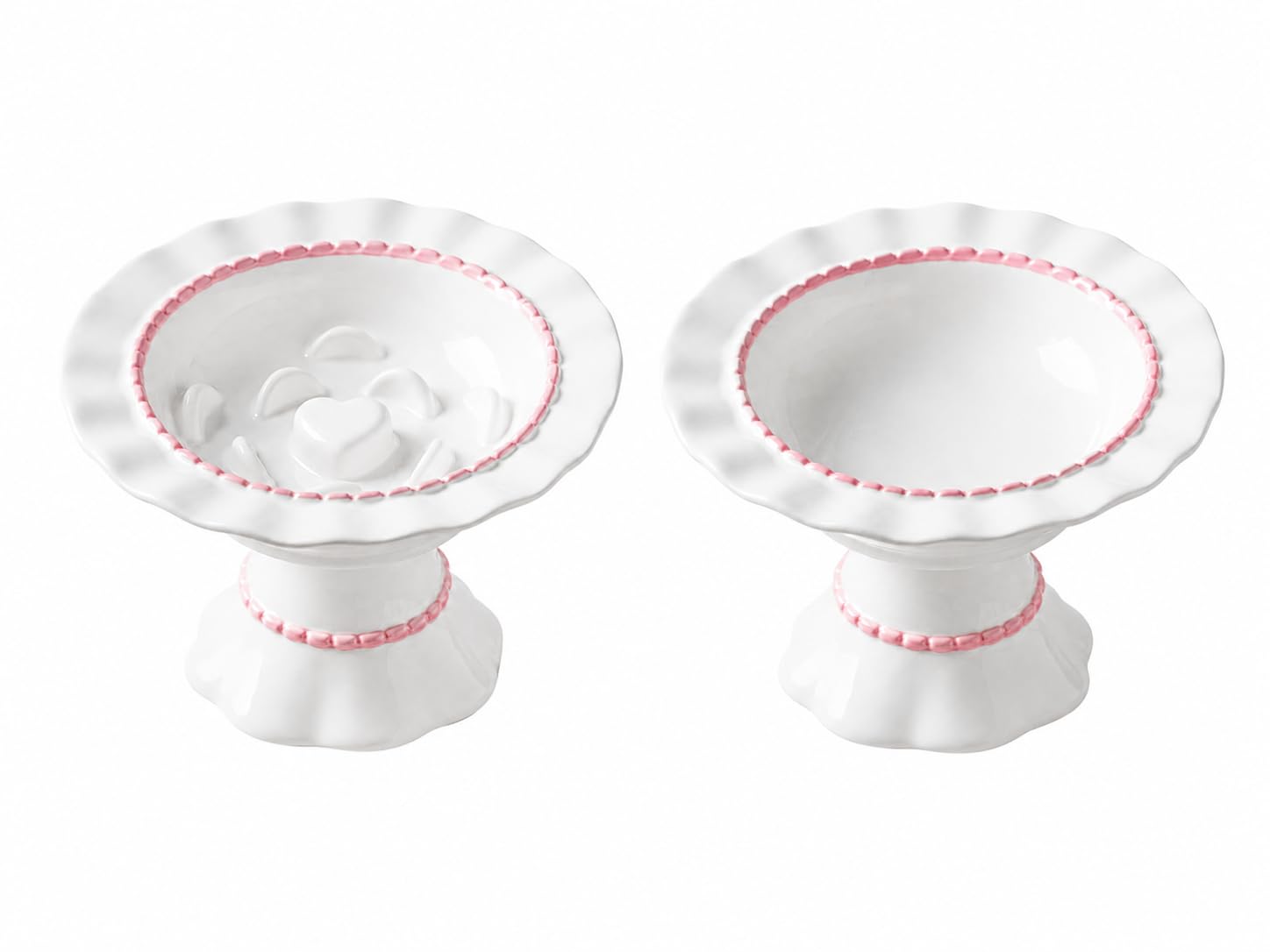 Lot de 2 gamelles surélevées en céramique pour chat avec alimentation lente et eau - Protection du cou - Anti-étouffement - Décoration d'intérieur élégante et cadeau pratique pour les parents