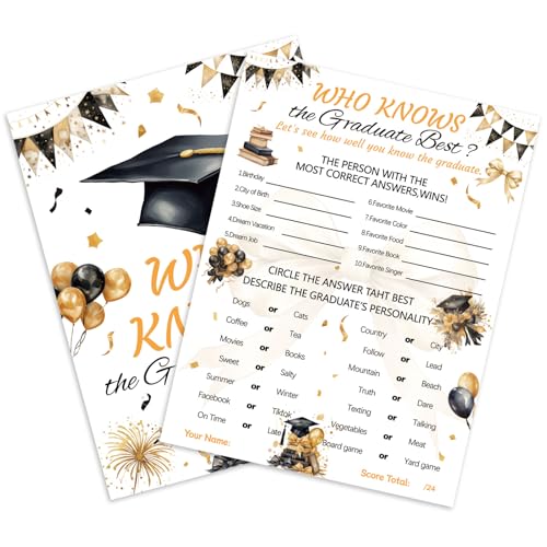 LOAVER Who Knows The Graduate Best 60 Pcs Graduation Double-Sided Party Game Cards for High Senior College School Grad Celebration Party Activities