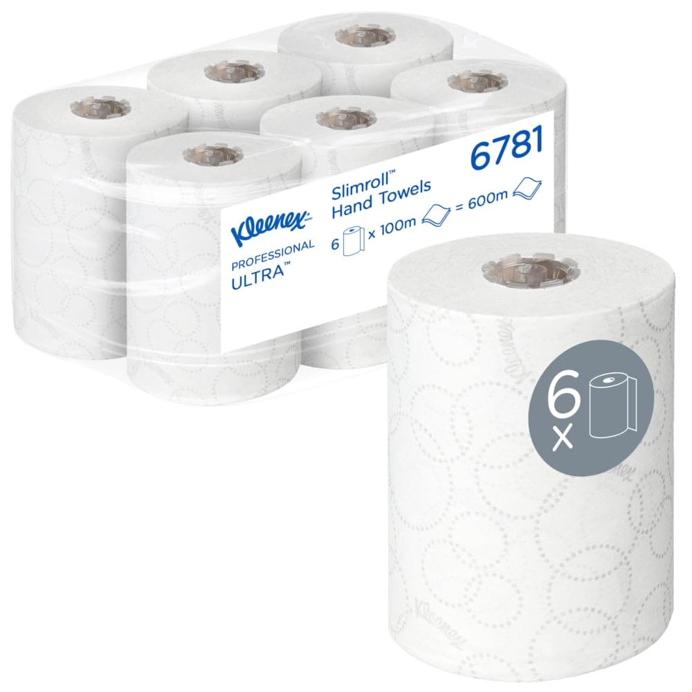 Kleenex Ultra Slimroll Asciugamani di carta in rotolo 6781, 2 veli, delicati per un'elevata cura- 6 rotoli di asciugamani di carta bianchi x 100 m