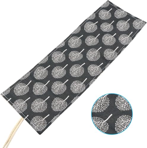 Image of Canvas Pencil Wrap Case, 48 Holes Colored Pencil Roll Holder Storage Pouch for Office (72 Holes, Grey)