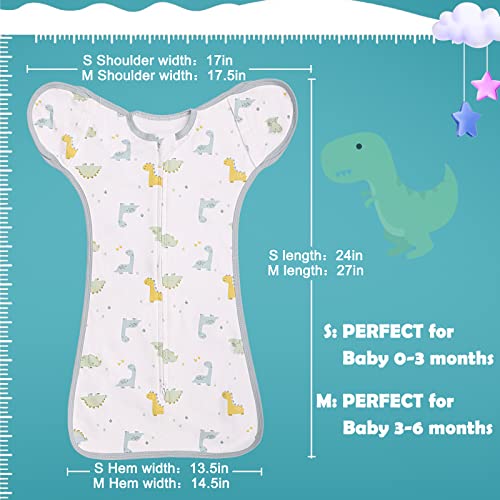 Image of 2 Pack Swaddles 0-3 Months, 2 Way Zipper Swaddles, Arms in /Out Convertible Baby Swaddle, 100% Cotton Arms Up Newborn Sleep Sacks, Dinosaur & Bear