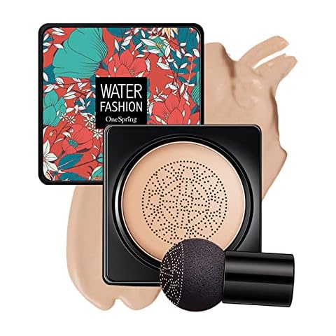Mushroom Head Air Cushion CC Cream BB Cream Foundation Face Makeup,Full Coverage Foundation Moisturizing Concealer Makeup Base,Long Lasting Cushion Foundation with Mushroom Makeup Sponge (Natural) Cover