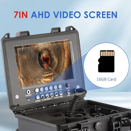 Sewer Pipe Camera - 1080P HD Sewer Camera Auto Leveling | 65.6Ft Plumbing Snake Camera with 512Hz Transmitter, Waterproof Drain Camera with 16GB Card