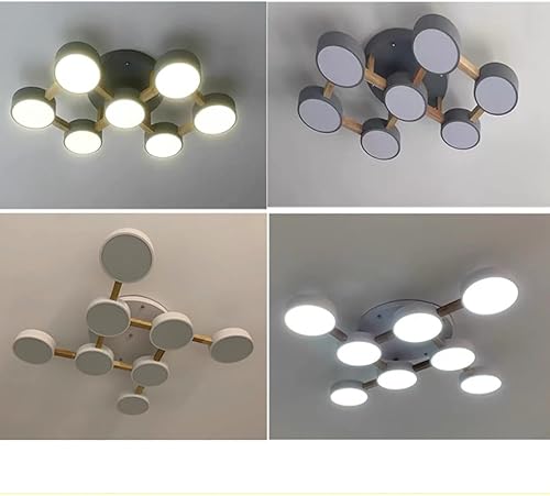 Miniatura 9 de Lámpara LED de techo, 32 pulgadas, 5 luces, moderna lámpara de techo empotrada de madera de 55 W para sala de estar, dormitorio, cocina, regulable,