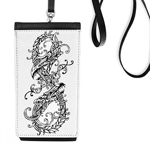 Bourse en cuir suspendu dragon chinois noir pour smartphone et monnaie
