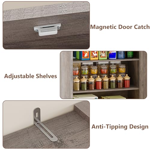 Image of BORNOON Pantry Organizers and Storage Cabinet, 67.7 inch Barn Door White Kitchen Cabinet with Drawers and Adjustable Shelf, Tall Pantry for Kitchen, Dining Room, Living Room Bedroom