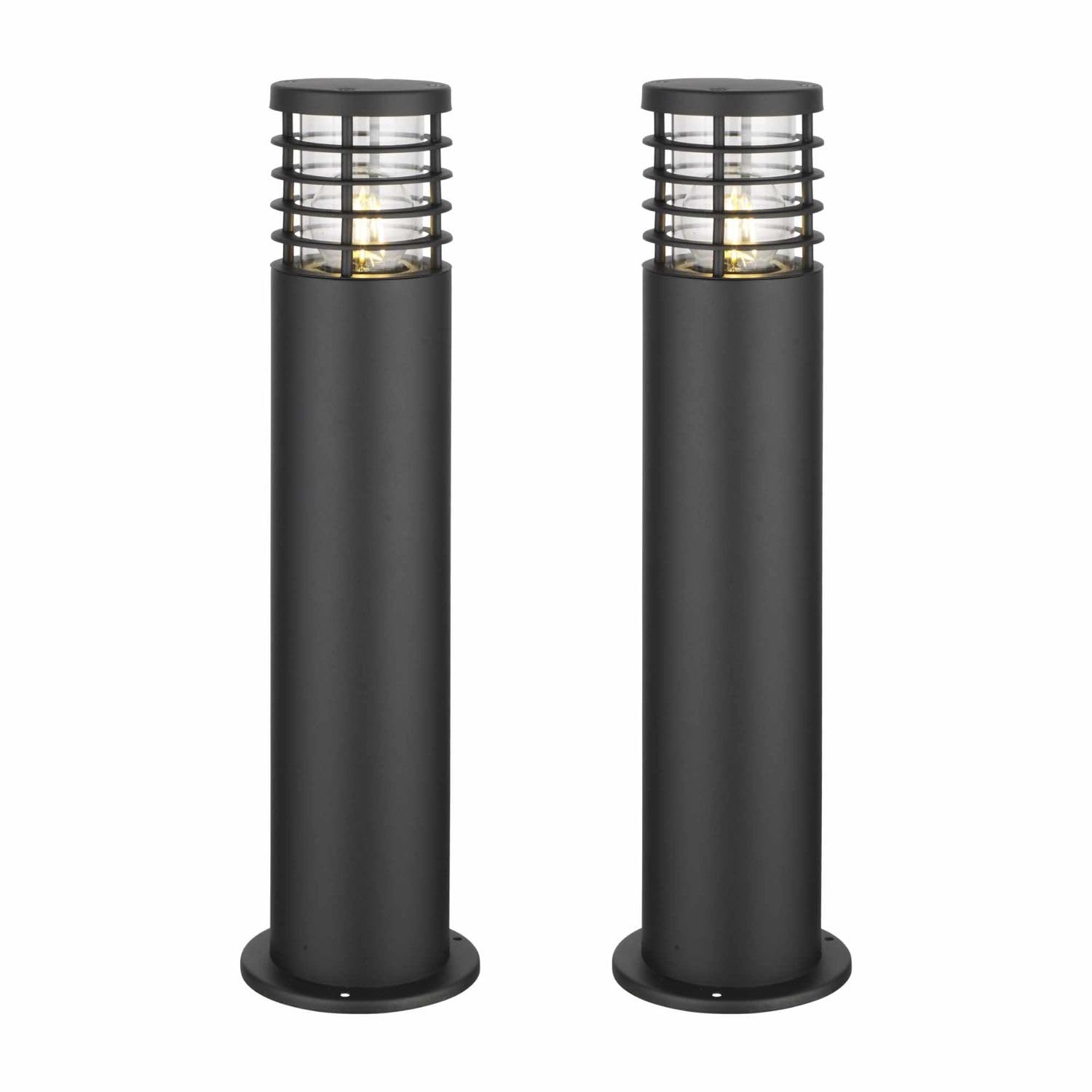 Firstchoicelighting Black & Clear Set Of 2 Modern Black Outdoor Post Lights, Louvred Design,Ip44 Waterproof Driveway Bollard Light, Height 50Cm, Led Compatible