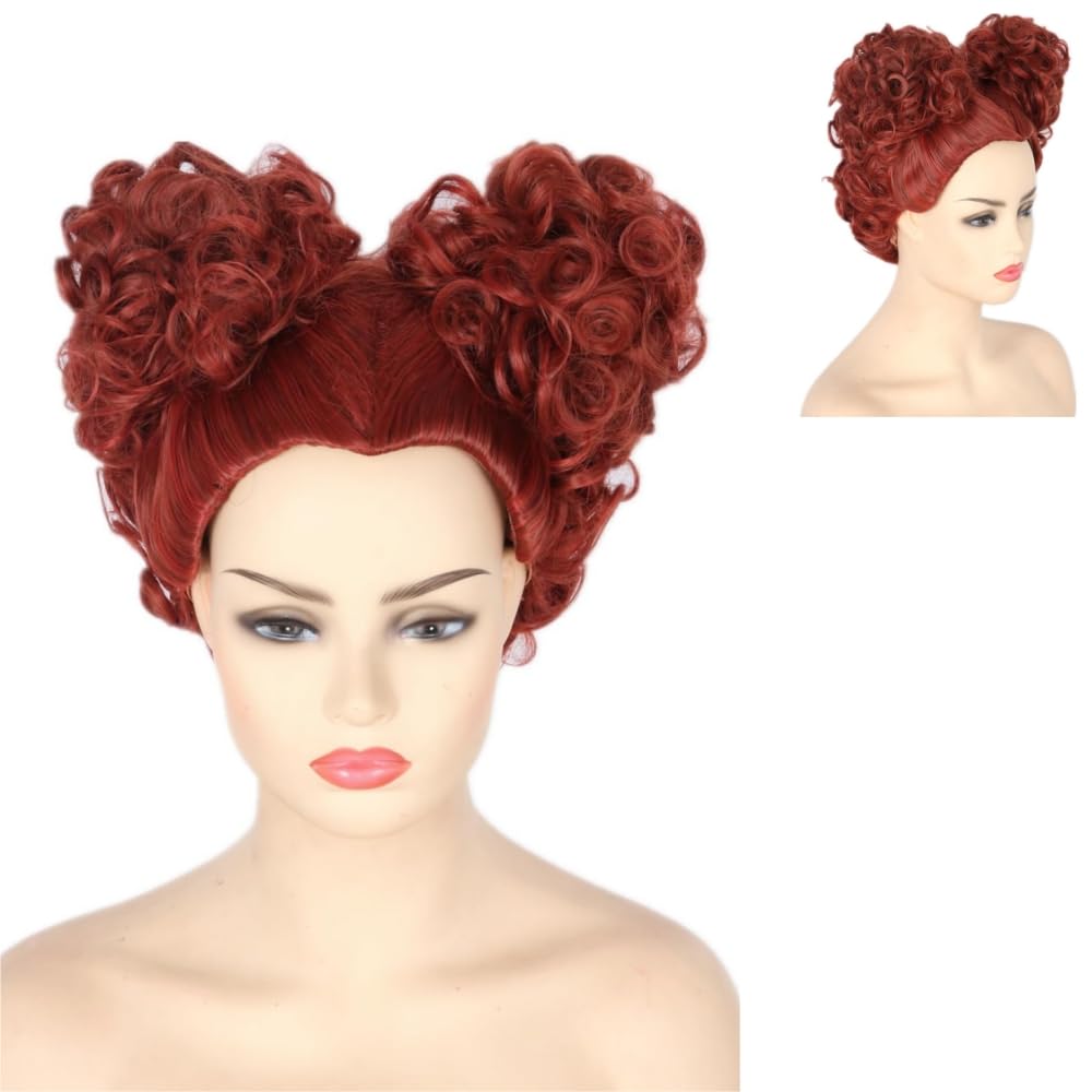 CGVG Rote Herz-Perücke Damen Herzkönigin Perücke Herzkönigin Kostüm Zubehör Cosplay Wig für Halloween Kostüm Party Fasching (Rotbraun)