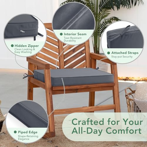 Outdoor Chair Cushions Set of 6: Waterproof & Color Fastness Seat Cushion for Patio Furniture - 22 x 22 x 3 Inch Chair Pads with Ties and Hidden Zipper - Patio Chair Cushion Replacement, Dark Grey by Summsun - Used condition - Image 4