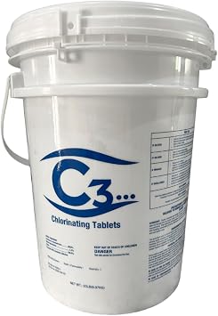 C3-20lb Chlorine Tablets, 3 Inch | Swimming Pool & Spa Chlorine Tablets | Long-Lasting, Slow Dissolving, Individually Wrapped Chlorine Tabs | Tri-Chlor 3 Inch Tablets Pool Cleaner