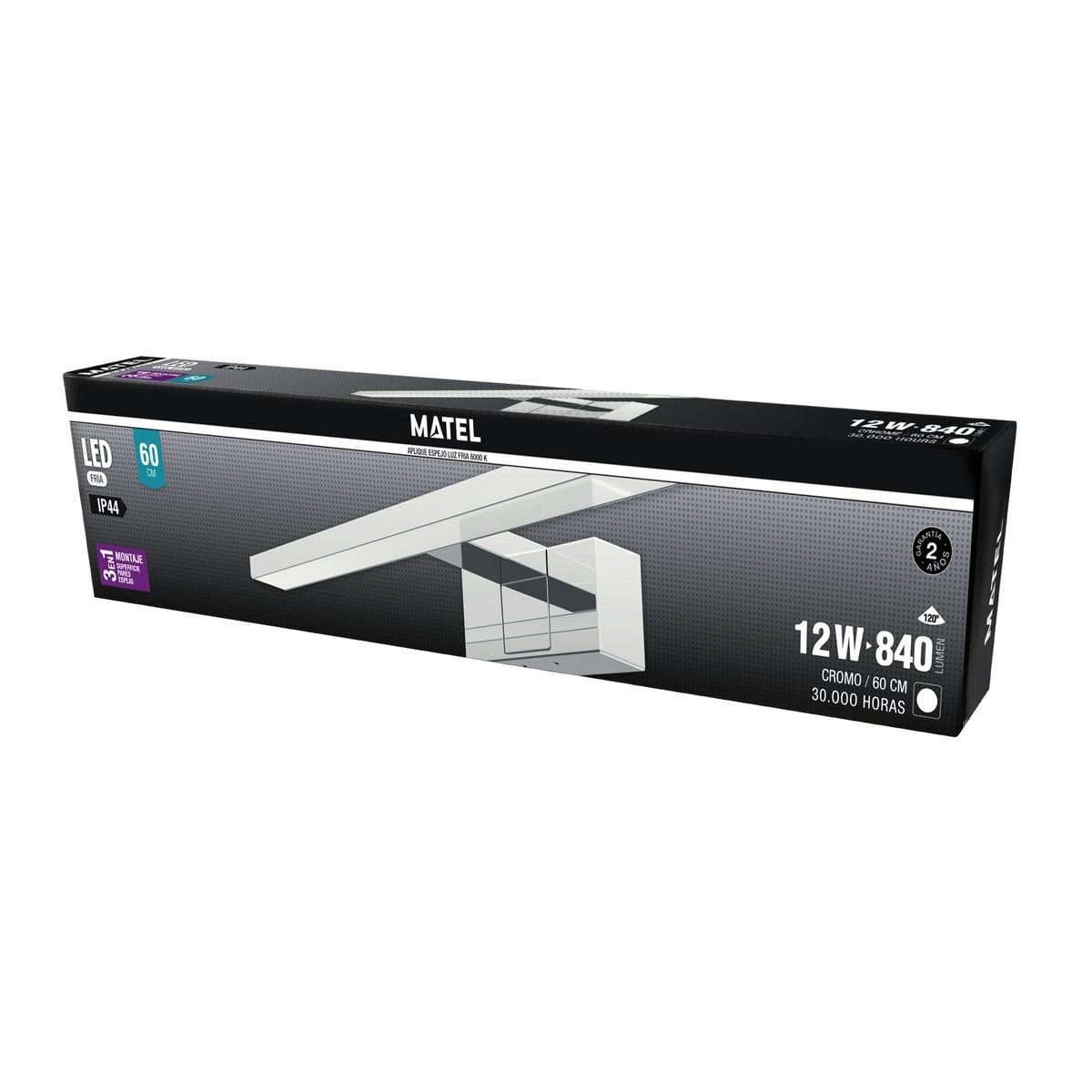 APLIQUE LED ESPEJO CROM.60cm.IP44 12w.FR