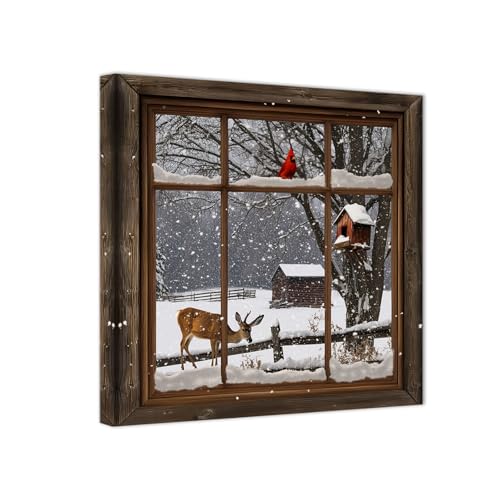 SWQYLB Winter Canvas Wall Art Vintage Christmas Picture Elk Deer
