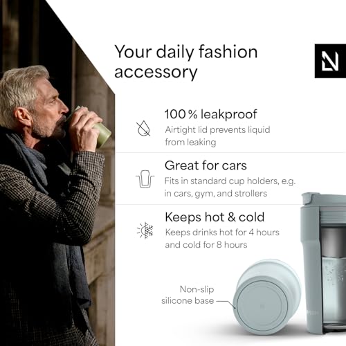 Image of LARS NYSOM Thermo Coffee Mug to go 17oz | Travel Mug 0.5 Liter with Insulation | Silicone grip base | Leak Proof Stainless Steel Tumbler for Coffee and Tea on the Go (Powder Sky Blue, 17oz)