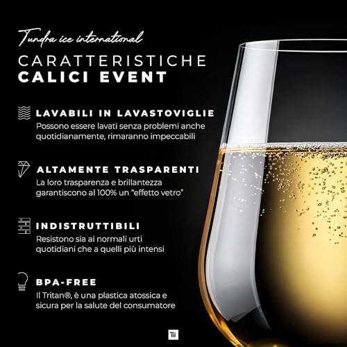 TUNDRA - Set 6 CALICI in PLASTICA da Vino e Cocktail | EVENT 47 cl. | INFRANGIBILI, in Tritan® (Plastica Rigida), BPA-Free, Riutilizzabili e Lavabili in Lavastoviglie, Trasparenti, per VINO, SPRITZ - immagine 5