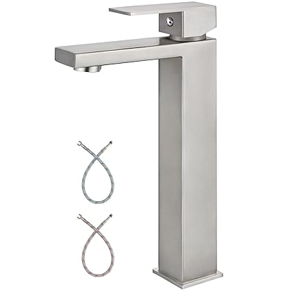 Heyalan Bathroom Vessel Sink Faucet Restroom Faucet Single Handle Basin Bowl Tap SUS304 Stainless Steel Tall Body 1 Hole Lavatory Vanity Mixer Bar Tap, Without Drain,Brushed Nickel