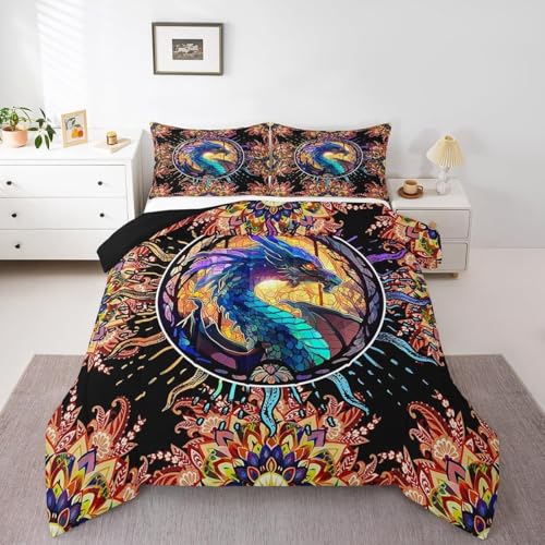 Couette 240x260 Chaude Dragon lavable en machine au design mandala unique