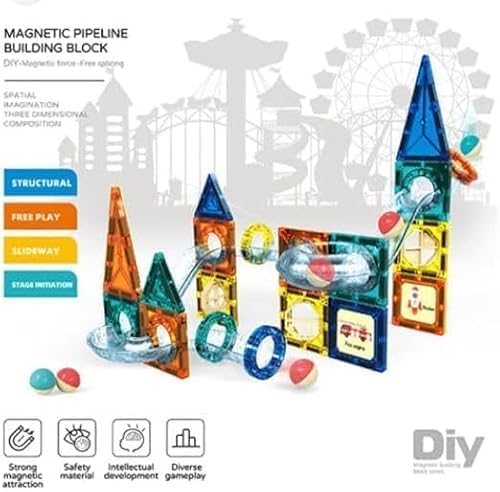 KIDSZONE Magnet Tiles Magnetic Building Blocks, Magnetic Tiles, Square Building Castle, Preschool Toys, STEM Stacking Construction Toys for Boys Girls (73 PCS)