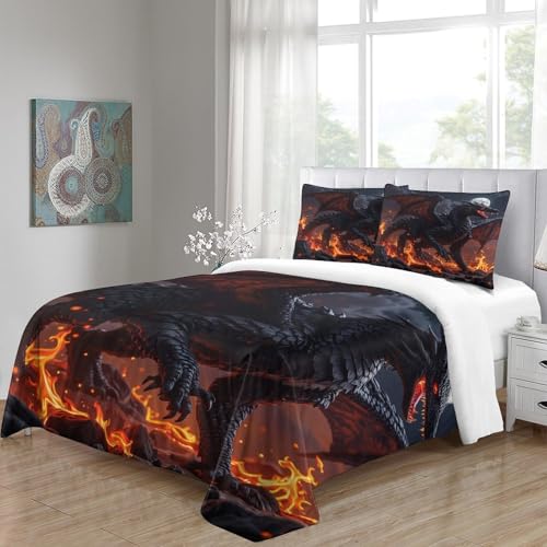 Housse de couette dragon 3D fermeture invisible lit double - 8