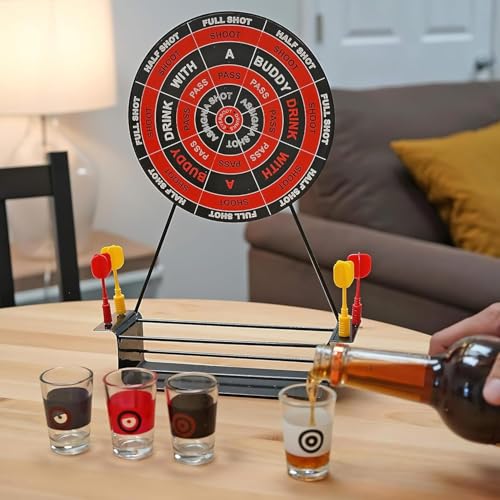 Image of Go Hooked Dartboard Drinking Game for Bachelor Party, Friends & Family Nights | Fun Over with 4 Shot Glasses & 4 Darts | Friends Fun Bar Game Adult Party Supplies