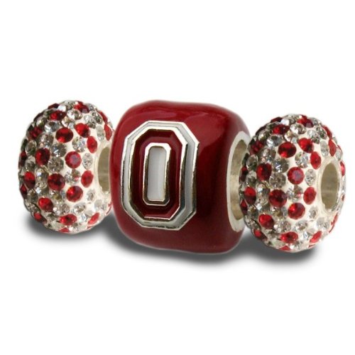 Ohio State Buckeyes 3-D Charms- Set of 3-1 Scarlet Block O + 2 White & Scarlet Crystal Beads