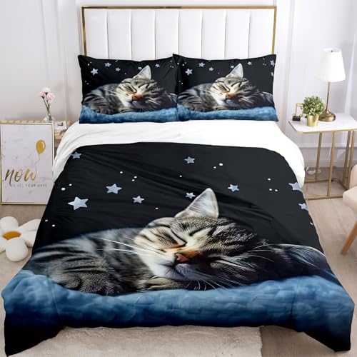 IUNTWEIE Katzen bettwäsche 135x200, 3D Katzenmotiv Bettwäsche Kinder mit Reißverschluss, Angenehme Mikrofaser Bettwäsche-Sets (Katze-7, 135x200cm)