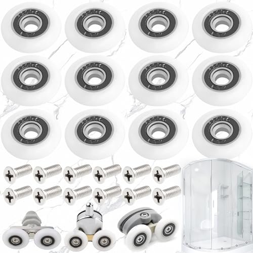 Mikqky 12 Piezas Poleas de Ducha, 23mm Rodillo de Puerta, Corredores de Puerta de Ducha Ruedas, Ruedas Correderas para Puerta De Cristal Baño, Rodillos de nailon para puertas de ducha (Blanco, 23mm)