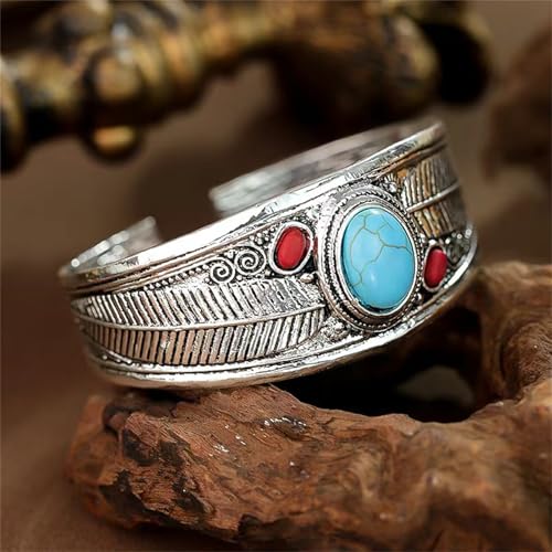 Bohemian Turquoise Cuff Bracelet for Women,Vintage Chunky Adjustable Turquoise Stone Cuff Bangle Simple Cowgirl Bangle Bracelets Minimalist Western Jewelry3