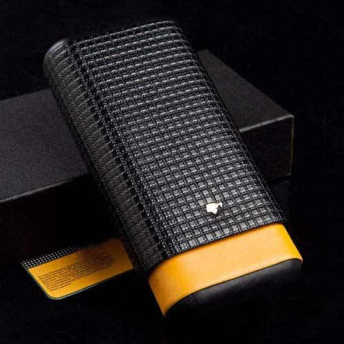 Yellow Black Leather Cedar Wood Lining 3Ct Adjustable Cigar Case Travel Holder Humidor
