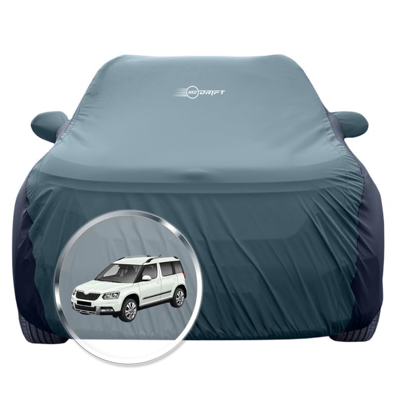 Image of NEODRIFT 'SuperTech' Car Cover for Skoda Yeti (100% Water-Resistant, All Weather Protection, Tailored Fit, Multi-Layered & Breathable Fabric) (Colour: D.Green+Black)